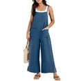 thumbnail image 1 of Gaecuw Womens Jumpsuits Casual Dressy Cotton Linen Sleeveless Square Neck Spaghetti Strap Overalls Solid Color Side Split Jumpsuits Wide Leg Long Pants with Pocket Rompers Blue XL, 1 of 9