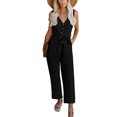 thumbnail image 1 of Gaecuw Womens Jumpsuits Casual Dressy Sleeveless Cold Shoulder Overall Square Neck Band Collar Solid Onesie Strappy One Piece Outfits Adjustable Pants High Waisted Wide Leg Summer Romper Calf Length, 1 of 8