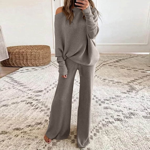 Gaecuw Womens Lounge Sets 2 Piece Outfits Wide Leg Solid Sweatsuits Cotton Linen Jogger Sets Short Sleeve Cropped Tops Pant Tracksuits Casual Activewear Yoga Outfits Gray S