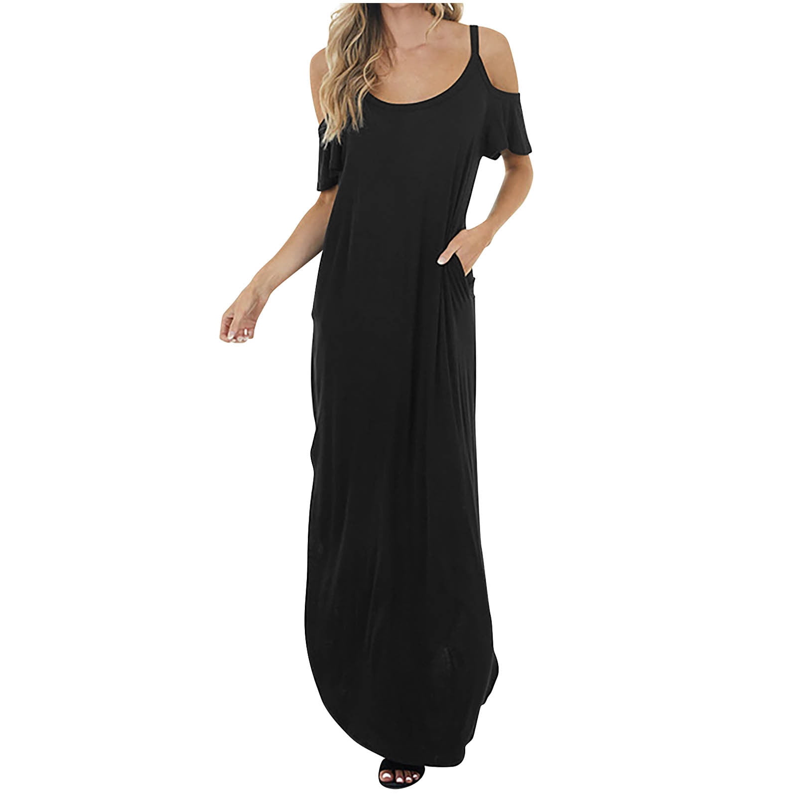 Casual Off Shoulder Solid Beach Maxi Dress main image 1