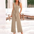 thumbnail image 1 of Gaecuw Womens Rompers and Jumpsuits High Waisted Sleeveless V-Neck Overalls Solid Color Belted Wrap Jumpsuits Wide Leg Long Pants with Pocket Rompers Summer One Piece Brown L, 1 of 7