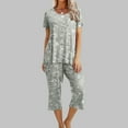 thumbnail image 1 of Gaecuw Womens Sets 2 Piece Outfits Comfy Short Sleeve Pullover Calf Length Wide Leg Lounge Trousers Crew Neck Hip Fashion Suits Casual Summer Sets Suit Set with Pockets Multicolor L, 1 of 8
