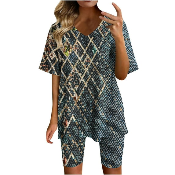 Gaecuw Womens Short Sets 2 Piece Outfits Summer Legging Sets Short Sleeve Pullover Short Length Seamless Shorts V Neck Oversized Waist Fashion Suits Casual Summer Sets Suit Set Gray L