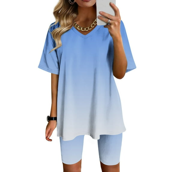 Gaecuw Womens Short Sets for Summer Legging Sets Short Sleeve Pullover Short Length Seamless Shorts V Neck Oversized Waist Fashion Suits Casual Summer Sets Solid Suit Set Purple XXXL