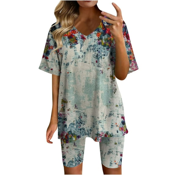 Gaecuw Womens Short Sets for Summer Legging Sets Short Sleeve Pullover Short Length Seamless Shorts V Neck Oversized Waist Fashion Suits Casual Summer Sets Suit Set Plus Size Two Piece Outfits for W