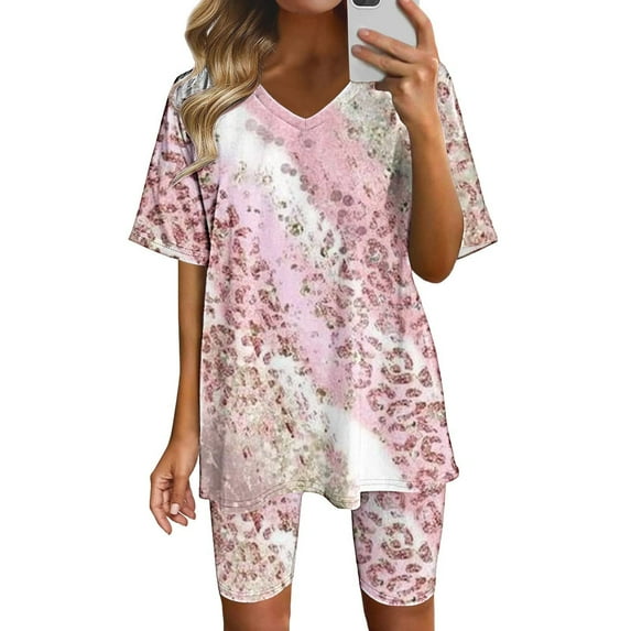 Gaecuw Womens Short Sets for Summer Legging Sets Short Sleeve Pullover Short Length Seamless Shorts V Neck Oversized Waist Fashion Suits Summer Sets Suit Set Vacation Outfits for Women 2 Piece Set