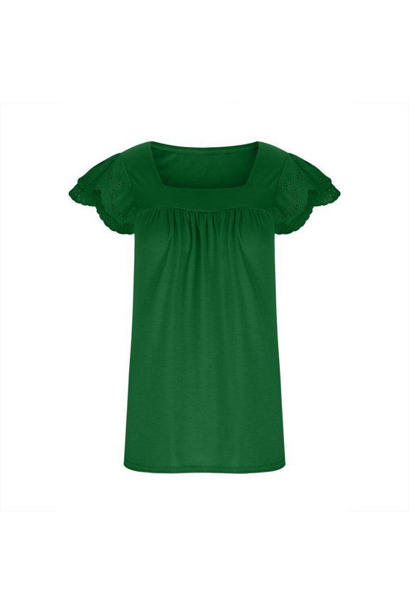 Womens Tops Dressy Tops Blouses Short Sleeve T Shirts Regular Fit Pullover Tees T-Shirts Solid Tops Square Neck Blouses Casual T Shirts Lace Pullover Durable Soft Lightweight Breathable Tees