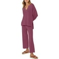 thumbnail image 1 of Gaecuw Womens Two Piece Outfits Summer Plain Lounge Sets Waffle Loungerwear Sets Long Sleeve Pullover Tops Wide Leg Pant Jogger Sets Spring Casual Activewear Yoga Outfits Pink S, 1 of 5