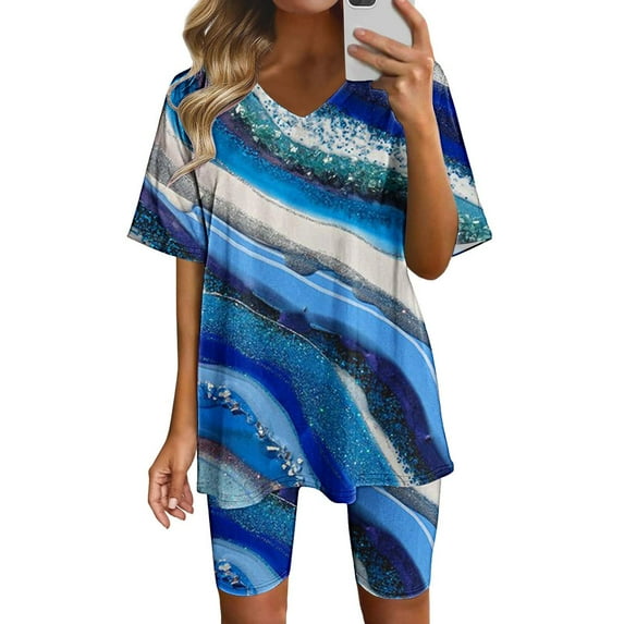 Gaecuw Womens Two Piece Short Set Legging Sets Short Sleeve Pullover Short Length Seamless Shorts V Neck Oversized Waist Fashion Suits Summer Sets Suit Set Casual Sets for Women 2 Piece Black L