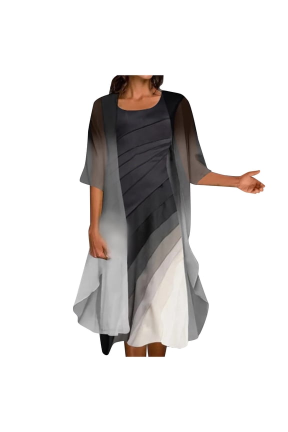 Wrap Dresses for Wedding Guest for Women Crew Neck Half Sleeve Champagne Dresses Below the Knee Midi Dresses Swing Party Dress Prom Dresses Flowy Graduation Dresses Solid Semi Formal Dress