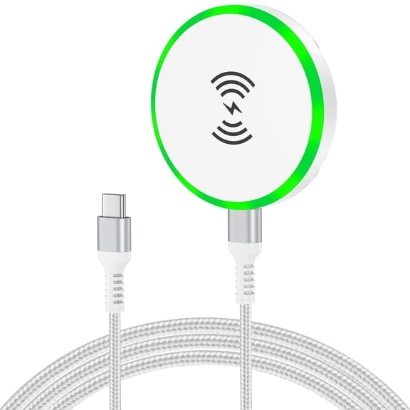 Compatible for iPhone Wireless Charger, 15W Wireless Charging Pad Fast Charger Station with Stand, Magnetic Charger Pad with USB C to C Charging Cable Compatible for iPhone Android, White