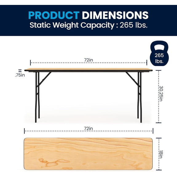 Gael 6' Wood Folding Training and Event Table, Rectangular Folding Training Table with Smooth Clear Coated Finished Top, Natural