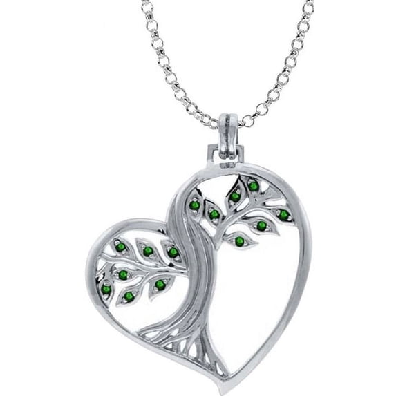GaelSong 925 Sterling Silver Tree of Life Pendant in a Heart Shape Necklace with Green Gemstone Jewelry for Women 18"