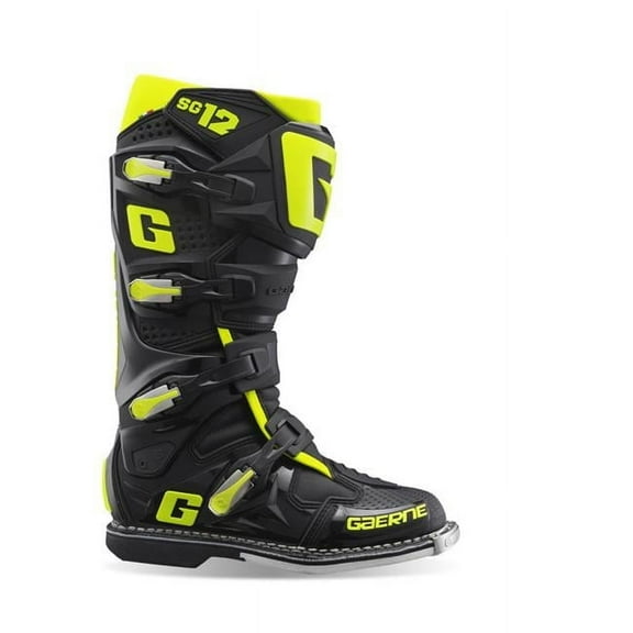 Gaerne SG-12 Mens MX Offroad Boots Black/Fluo Yellow 10.5 USA