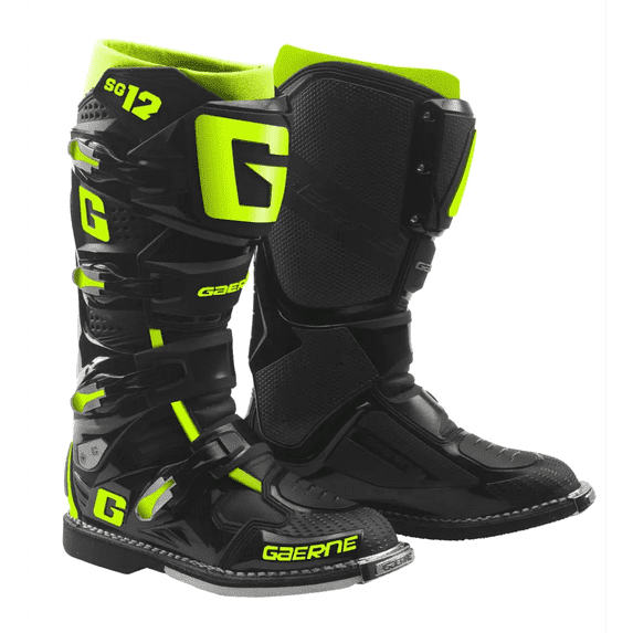 Gaerne SG12 Mens MX Offroad Boots Black/Fluo Yellow 12 USA