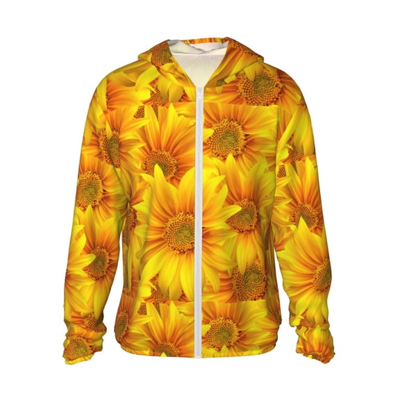 Gaeub 3D Sunflowers Men's and Women's UPF 50+ Long-Sleeved Sun Protection Clothing, Fishing Shirt Long Sleeve Zip - 3X-Large