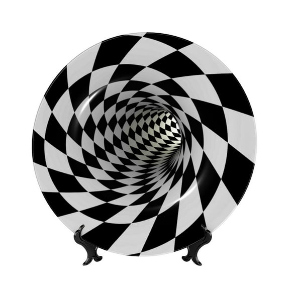 Gaeub 3D Vortex Illusion Print Ceramic Plate,Dinner Plates,Bone China Decorative Plates with Display Stand,Art Ceramic Ornaments for Wall Hanging Decoration-7in