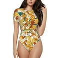 thumbnail image 1 of Gaeub 70s Groovy Hippie Print Women's Short Sleeve One Piece Swimsuit Sexy High-Waisted Bodysuit Bathing Suit for Swimming, Beach, Sports-Small, 1 of 7