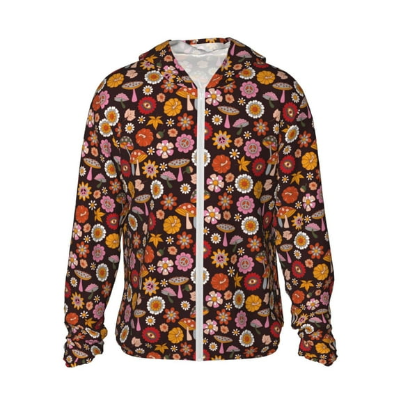 Gaeub 70s Groovy Hippie Retro Men's and Women's UPF 50+ Long-Sleeved Sun Protection Clothing, Fishing Shirt Long Sleeve Zip - X-Large