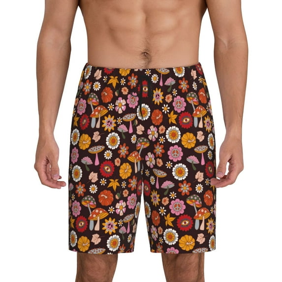 Gaeub 70s Groovy Hippie Retro Print Men's Short Pajama Pants, Sleep Shorts, Household Pants, Casual Pants with Pockets-Medium