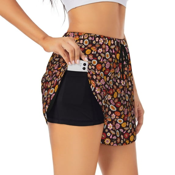 Gaeub 70s Groovy Hippie Retro Print Women's Athletic Shorts,High Waisted Running Shorts,Pocket Sporty Short,Gym Elastic Workout Shorts-Small