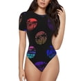 thumbnail image 1 of Gaeub 80s Style Palm Trees Print Women's Short Sleeve One Piece Swimsuit Sexy High-Waisted Bodysuit Bathing Suit for Swimming, Beach, Sports-Medium, 1 of 7