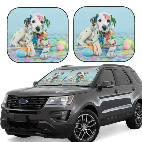 Gaeub A Funny Little Dalmatian Puppy Foldable Auto Sun Blocker Visor, Sunshade for Car Front Window, Keeps Your Vehicle Cool - Large