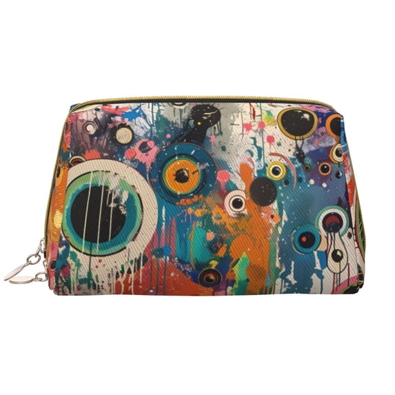 Gaeub Abstract Colorful Dripping Circles Printed Travel Cosmetic Bag,Makeup Bag, Large Capacity Toiletry Bag for Women, Portable Pouch Make Up Organizer with Zipper and Divider