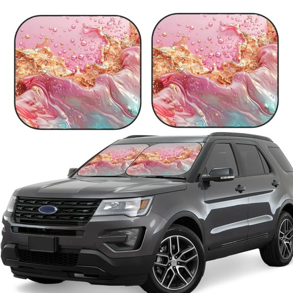 Gaeub Abstract Pink Gold Splash Print 2-Piece Windshield Sun Shade,Foldable Car Front Window Sunshade,for Most Cars SUV Truck,Heat Blocker Visor Protector-Small