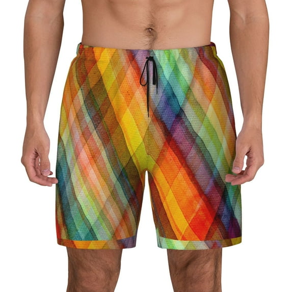 Gaeub Abstract Watercolors Tartan Mens Swim Trunks Stretch Beach Shorts Quick Dry for Men Swim Shorts Swimwear with Pockets- XX-Large