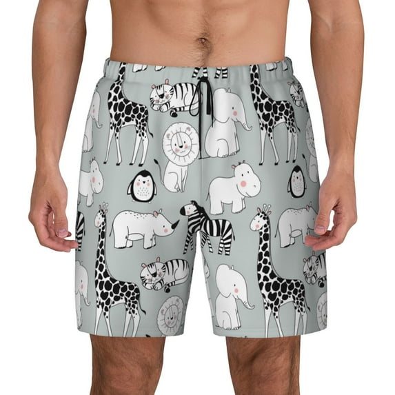 Gaeub African Animals Mens Swim Trunks Stretch Beach Shorts Quick Dry for Men Swim Shorts Swimwear with Pockets- Large