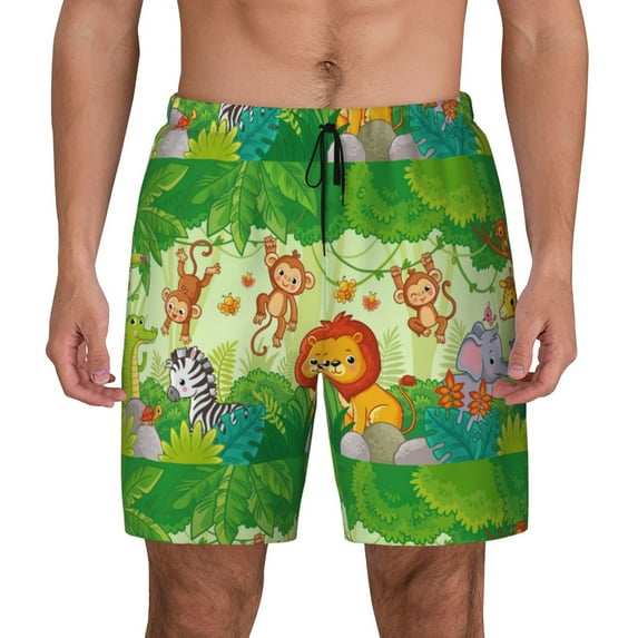 Gaeub African Animals in the Jungle Mens Swim Trunks Stretch Beach Shorts Quick Dry for Men Swim Shorts Swimwear with Pockets- Medium