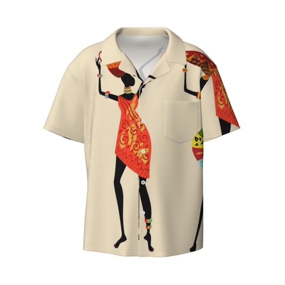 Gaeub African Women Men's Lapel Short Sleeve Shirt, Relaxed Fit Shirt, Soft and Breathable for Outdoors Party Travel - 4X-Large