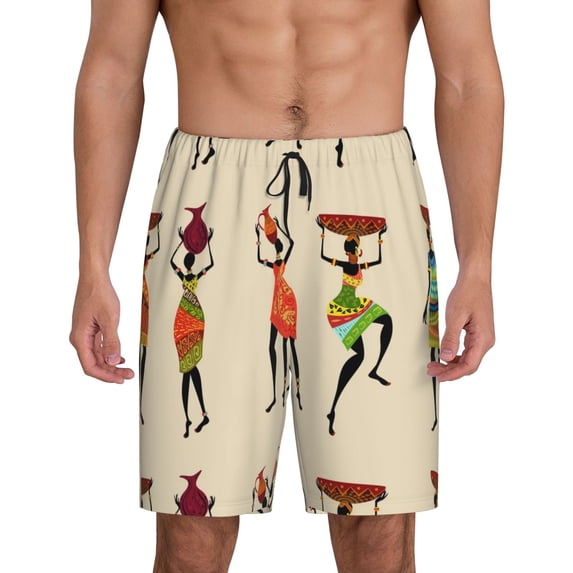 Gaeub African Women Printed Men's Short Pajama Pants, Lightweight Lounge & Sleep Bottoms Keep You Cool - X-Large