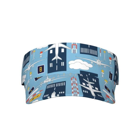 Gaeub Airplanes and Aviation Signs Sun Visor Hats with Empty Top and Adjustable, UV Protection for Golf Tennis Cycling Running