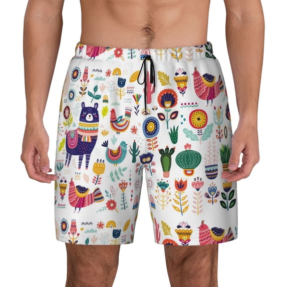 Gaeub Alpaca Flower Mens Swim Trunks Stretch Beach Shorts Quick Dry for Men Swim Shorts Swimwear with Pockets- 3X-Large