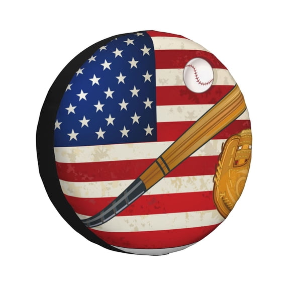 Gaeub American Flag And Baseball 14-17in Tire Cover, Spare Tire Cover, for Camper Caravan, Trailer, Car, Truck, SUV, Jeep-14 inch