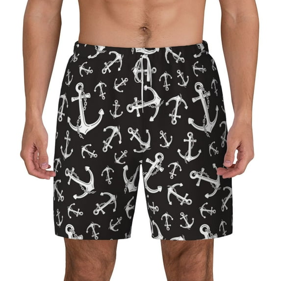 Gaeub Anchor Mens Swim Trunks Stretch Beach Shorts Quick Dry for Men Swim Shorts Swimwear with Pockets- 3X-Large