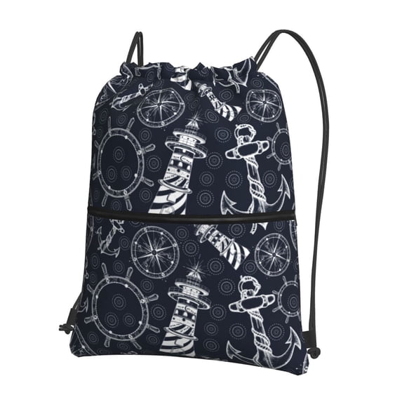 Gaeub Anchors and Lighthouse Gym Bag Sackpack Sports,Drawstring Backpack Sports Bag for Women Men Large Size