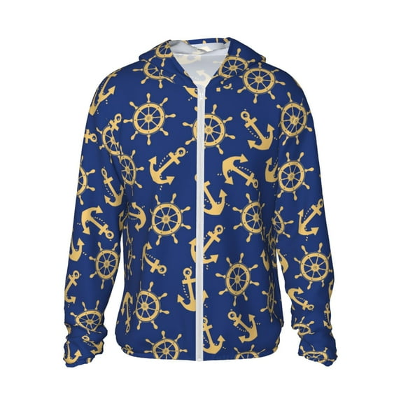 Gaeub Anchors and Nautical Men's and Women's UPF 50+ Long-Sleeved Sun Protection Clothing, Fishing Shirt Long Sleeve Zip - Small