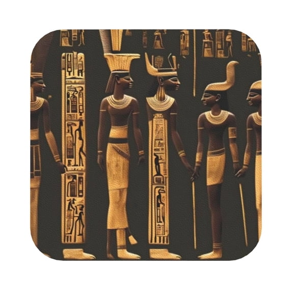 Gaeub Ancient Egyptian Hieroglyph Print 6 Pcs Leather Coasters for Drinks ,Drink Coasters Sets,Drink Table Cup Coasters for Living Room Kitchen Coffee Decor,Square