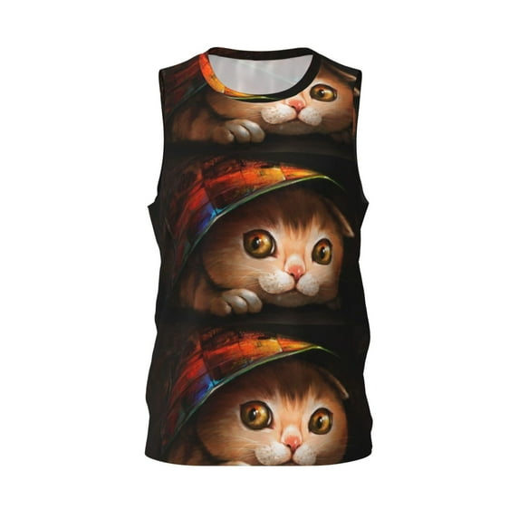 Gaeub Animal Cat Men's Mesh Basketball Jersey, Quick-Drying Sleeveless Top S-4XL, Loose Muscle Tank Top -XX-Large