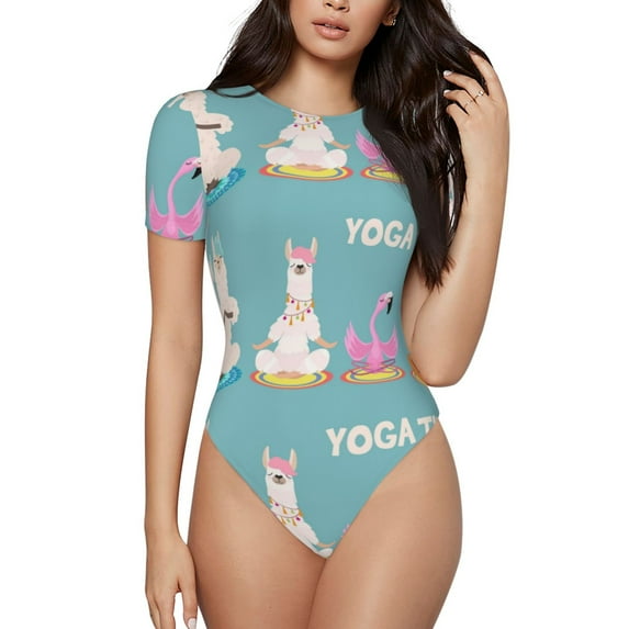 Gaeub Animal Meditation Women'S Short Sleeve One Piece Swimsuit Sexy High-Waisted Bodysuit For Swimming, Beach, Sports - X-Large