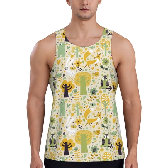 Gaeub Animal Tree Men's Athletic Tank Top, Workout Sleeveless Shirts, Running Tank Tops for Gym, Running, Training - XX-Large