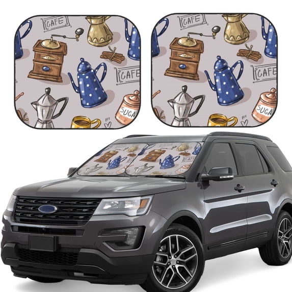 Gaeub Antique Vintage Teapot Coffee Grinder Foldable Auto Sun Blocker Visor, Sunshade for Car Front Window, Keeps Your Vehicle Cool - Large