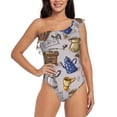 thumbnail image 1 of Gaeub Antique Vintage Teapot Coffee Grinder Women's One Shoulder Ruffle Tummy Control Swimwear for Swimming Surfing Beach Party - Small, 1 of 8