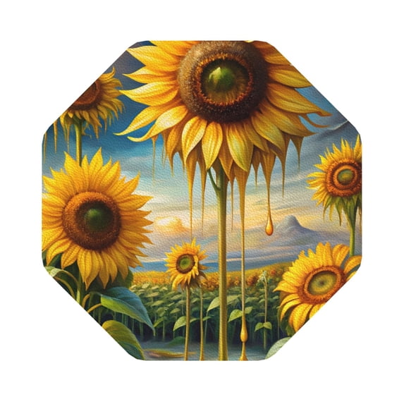 Gaeub Artistic Oil Painting Sunflower Print 6 Pcs Leather Coasters for Drinks ,Drink Coasters Sets,Drink Table Cup Coasters for Living Room Kitchen Coffee Decor,Octagon