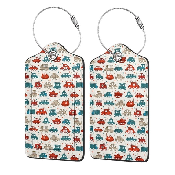 Gaeub Artoon Car Print Luggage Tag for Suitcase, Travel Leather Bag Tags Identifiers Privacy Cover ID Label with Durable Steel Loop for Women Men Kids Girls Travel-1