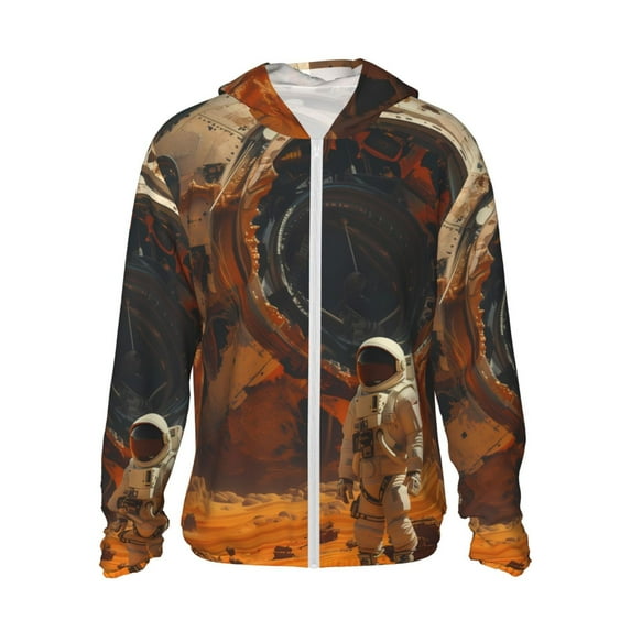 Gaeub Astronaut Exploring Mars Men's and Women's UPF 50+ Long-Sleeved Sun Protection Clothing, Fishing Shirt Long Sleeve Zip-Medium