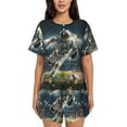 thumbnail image 1 of Gaeub Astronaut Soccer Field Women's Short Sleeve Pajama Set Soft Sleepwear Pjs Short Sleeve Button Down Nightwear with Long Pants-XX-Large, 1 of 6
